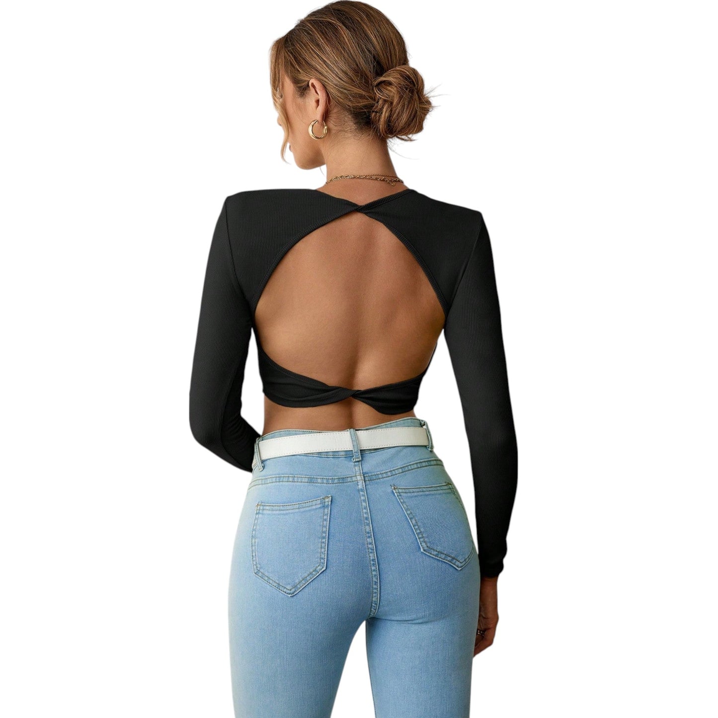SHE fekete bordázott crop top
