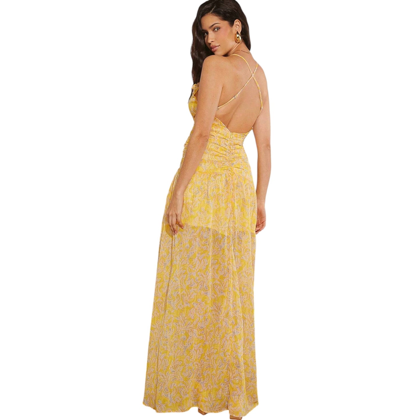 SHE sárga fodros sliccelt maxi ruha