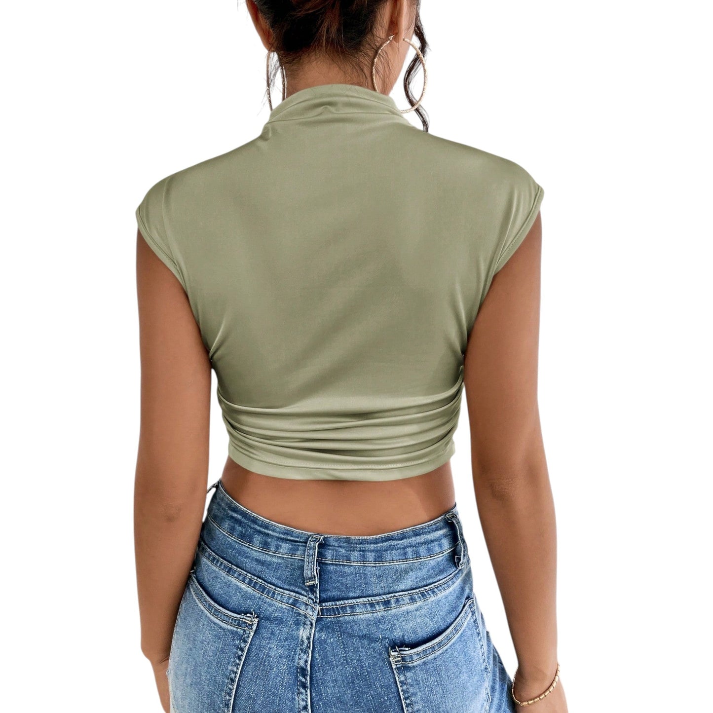 SHE zöld magas nyakú ujjatlan crop top