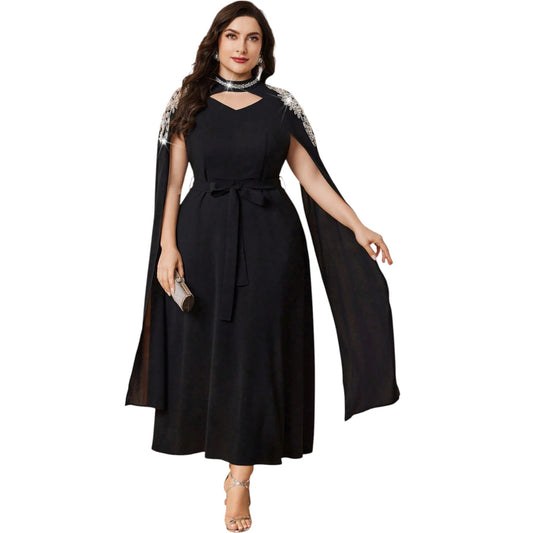 SHE fekete strasszos maxi ruha