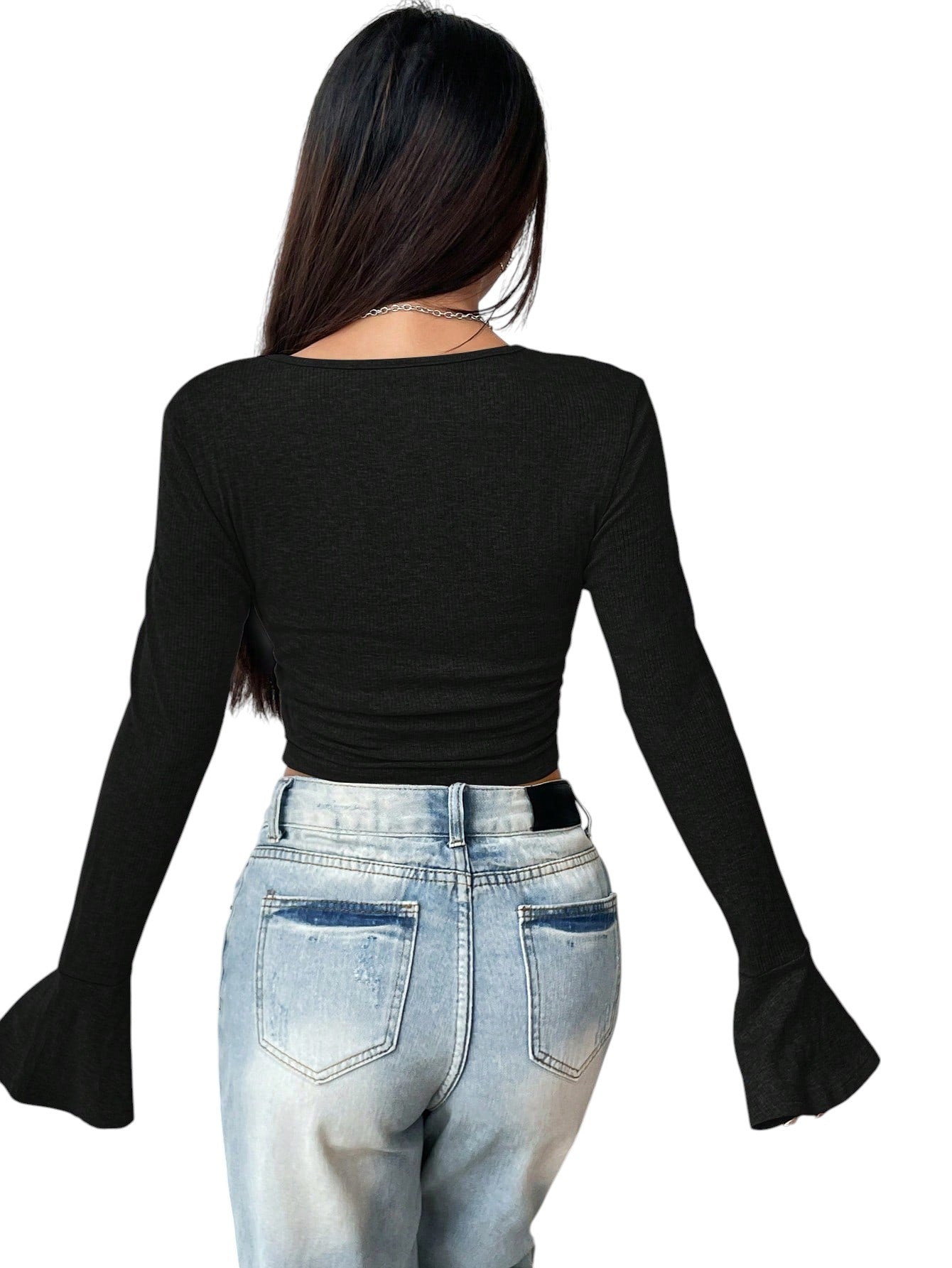 SHE fekete megkötős crop top