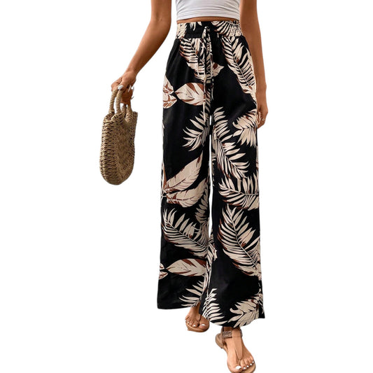 SHE fekete pálmaleveles mintás palazzo nadrág