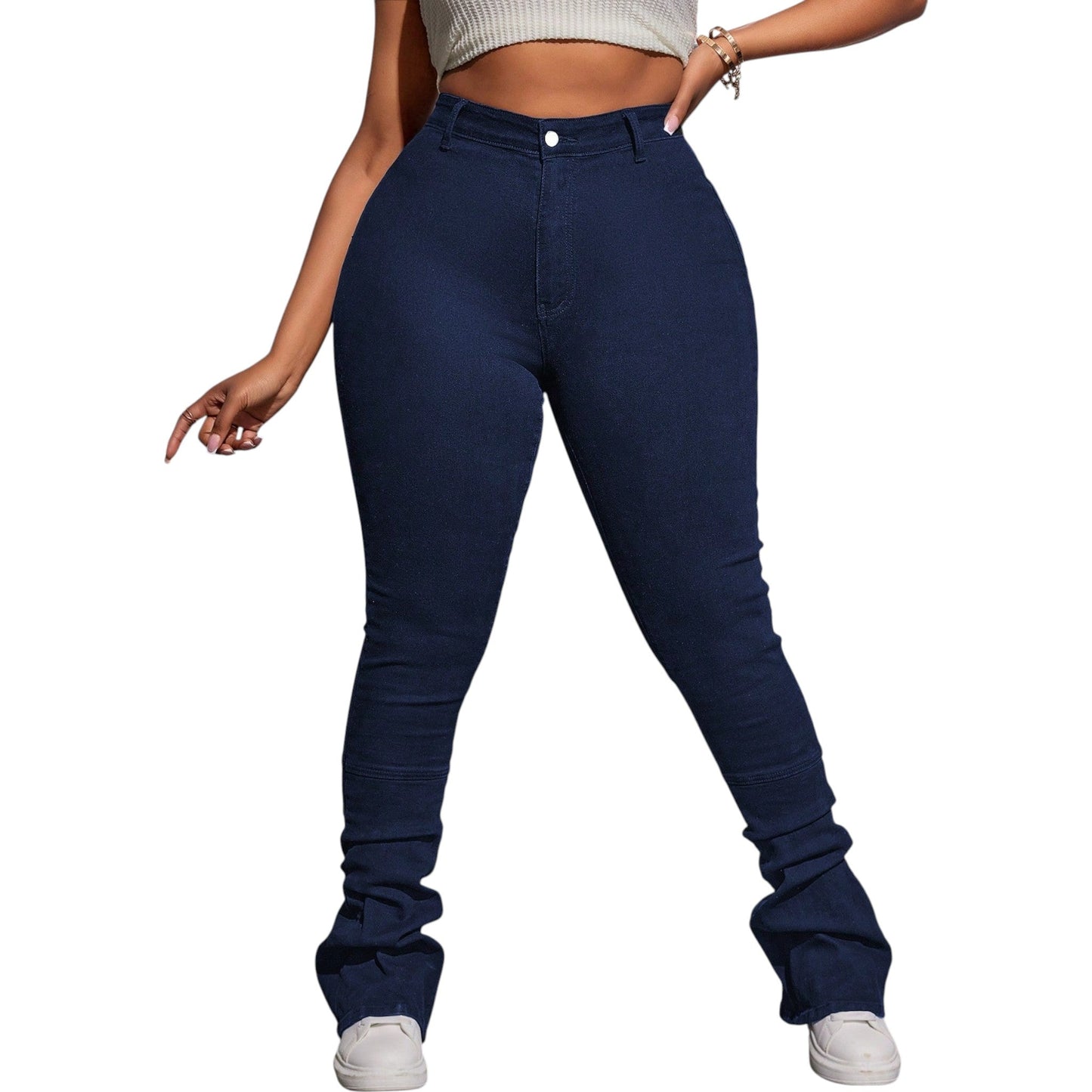 MISSGUIDED sötétkék magas derekú farmer nadrág