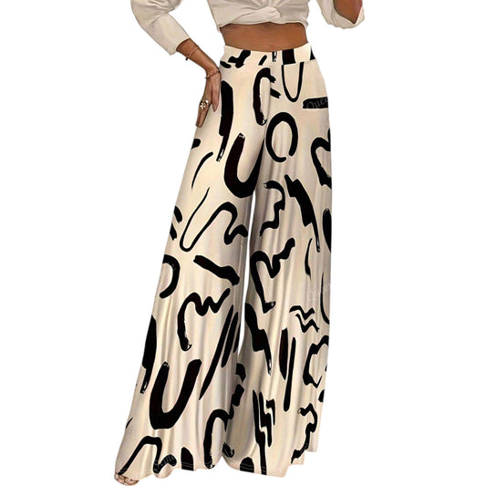 SHE bézs mintás palazzo nadrág