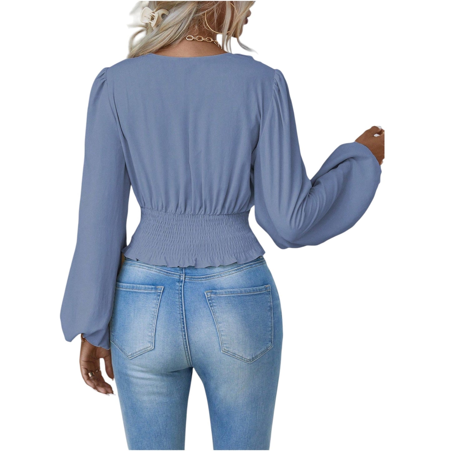 SHE kék átlapolt crop felső