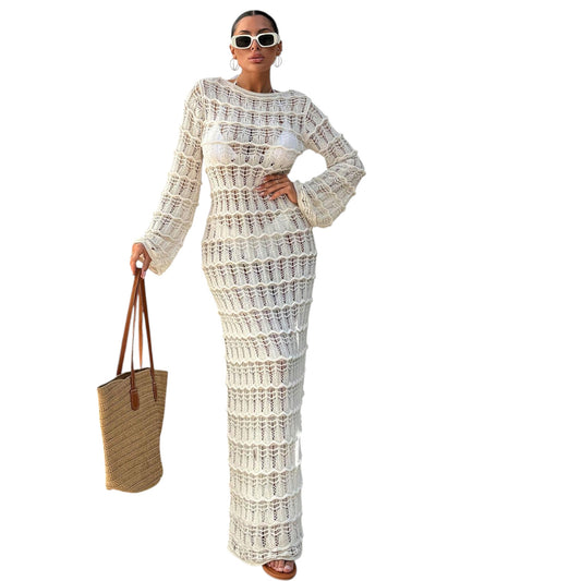 SHE vajszínű kötött maxi ruha