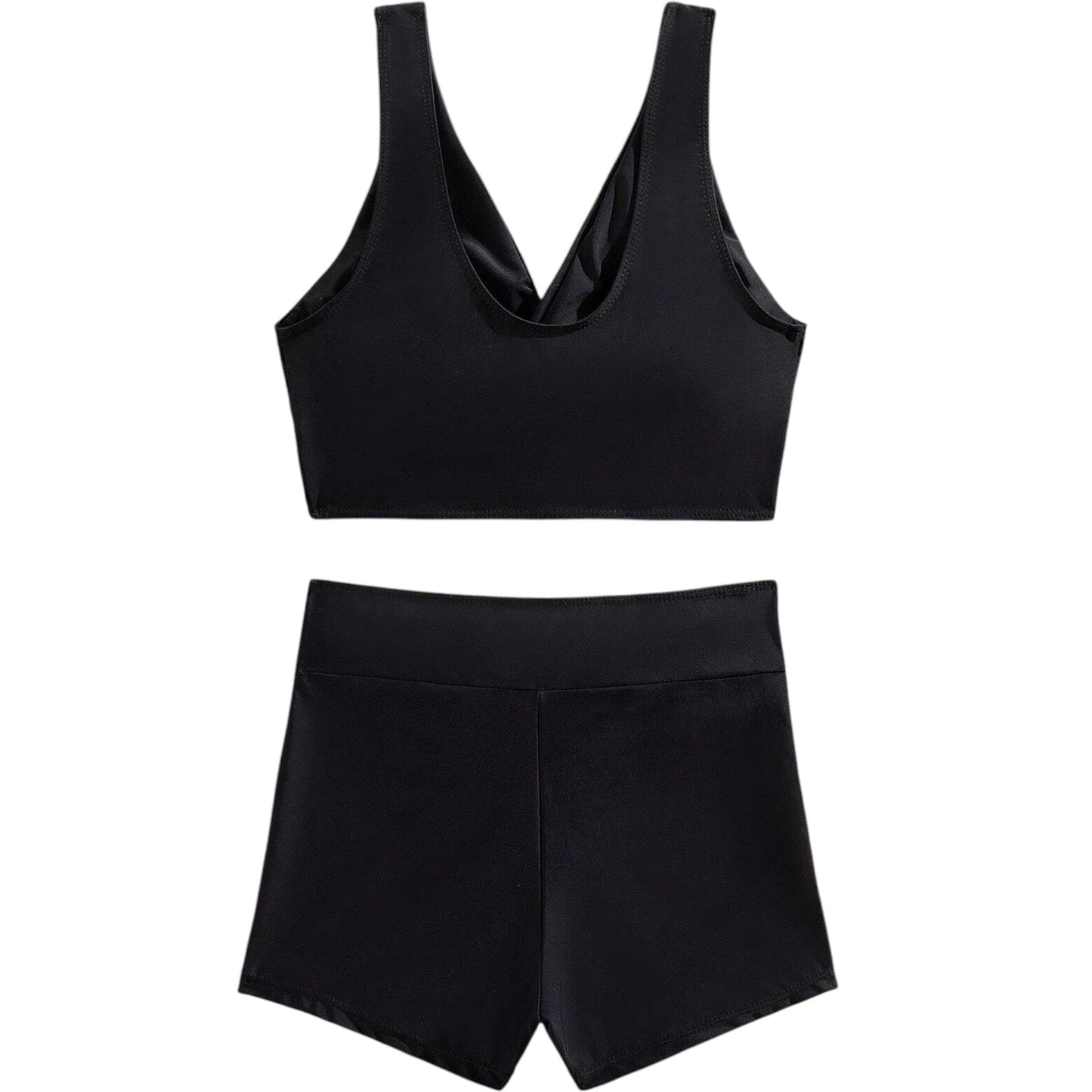 SHE fekete crop bikini felső és rövidnadrág szett