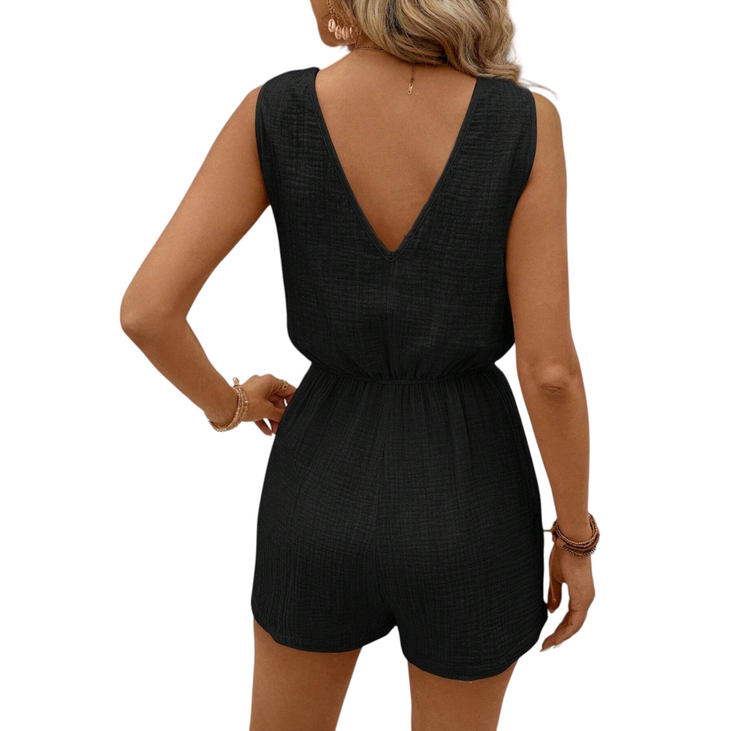 SHE fekete gombos playsuit