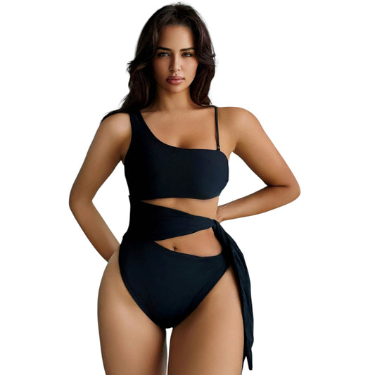 SHE fekete félvállas fürdőruha