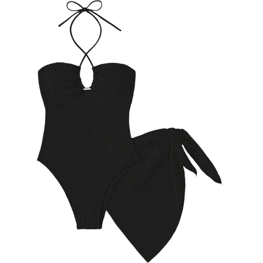 SHE fekete egyrészes fürdőruha szett