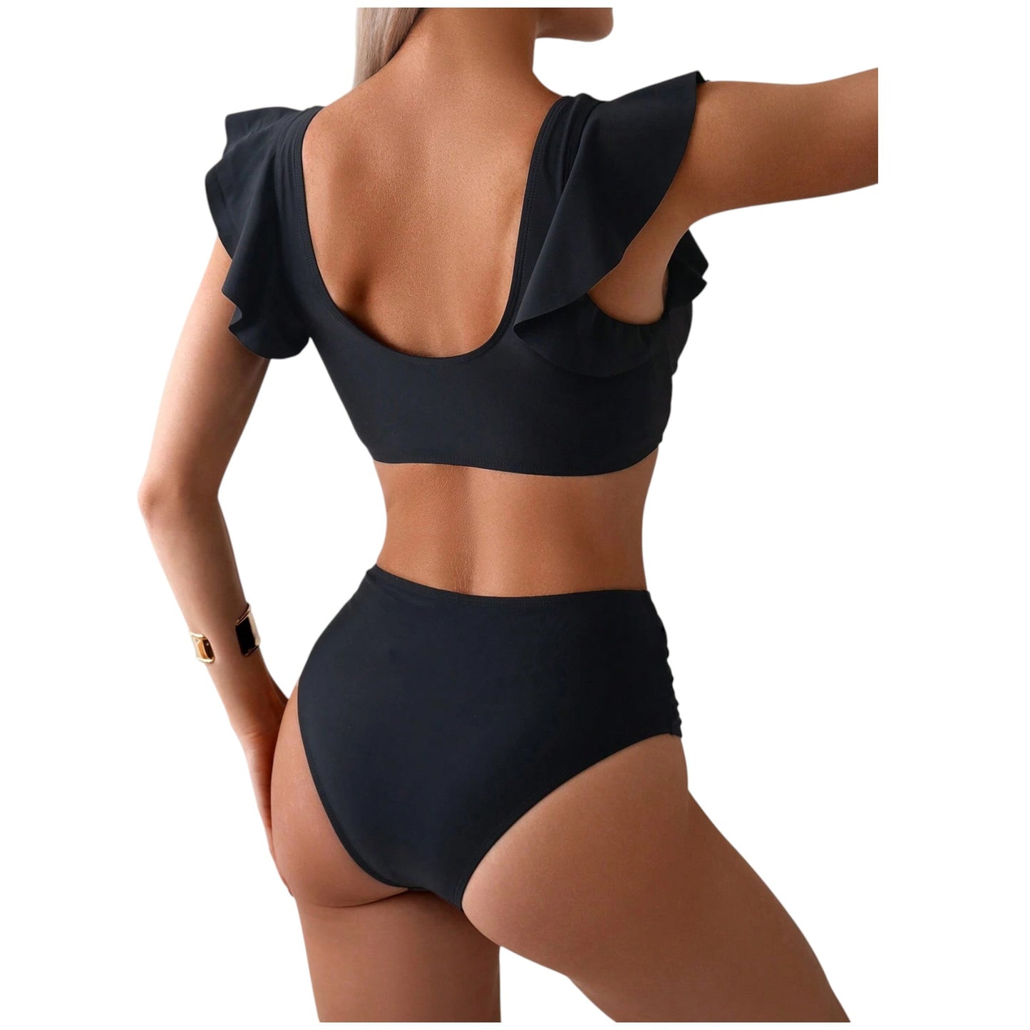 SHE fekete fodros magas derekú bikini