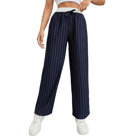 SHE sötétkék csíkos bő nadrág