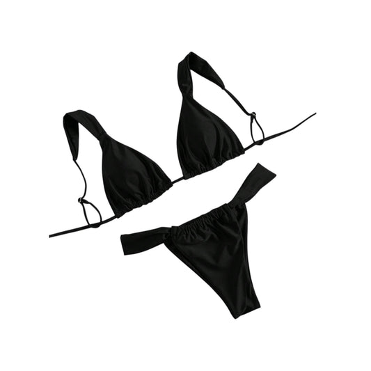 SHE fekete vékony pántos bikini szett
