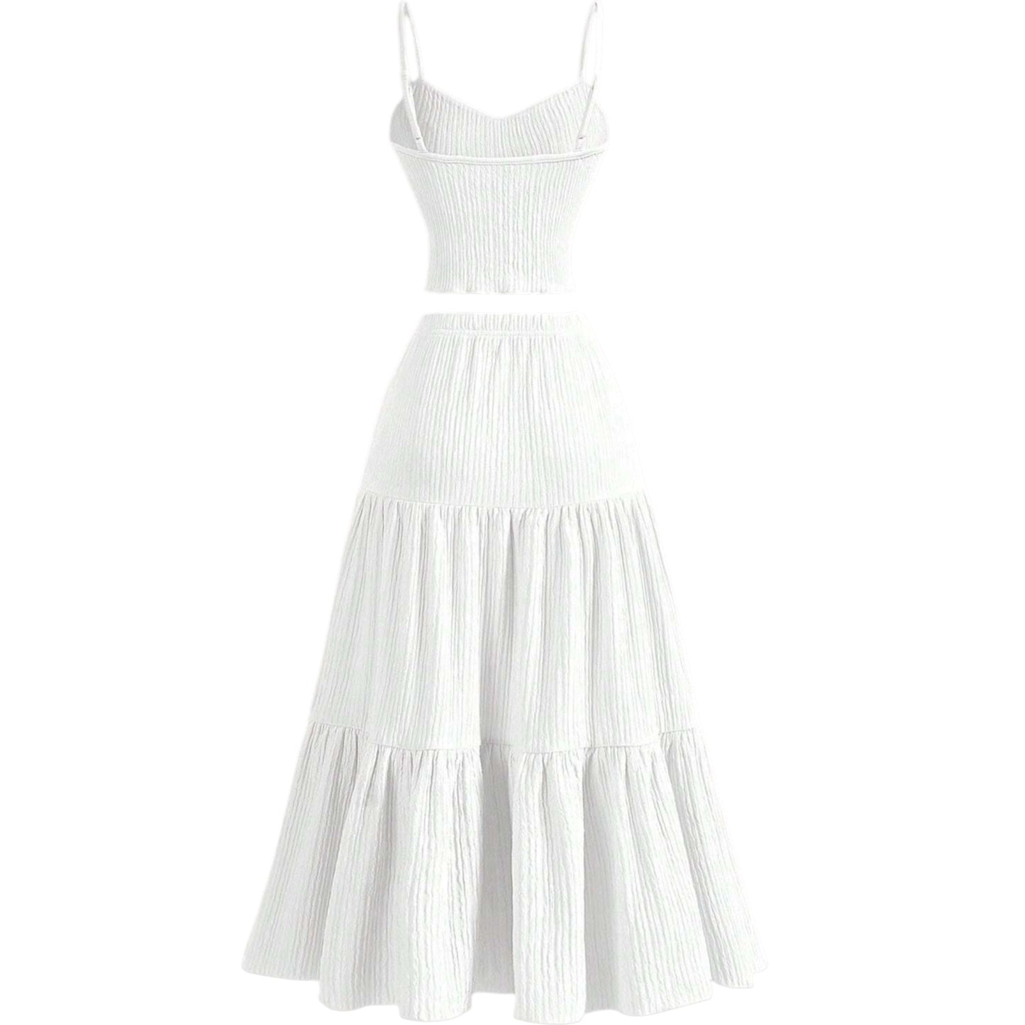 SHE fehér bordás kötött crop top & maxi szoknya szett