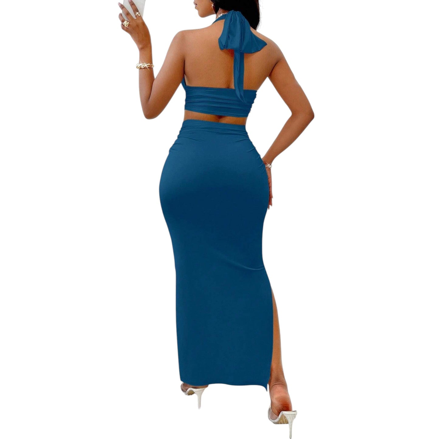 SHE kék hasított maxi szett