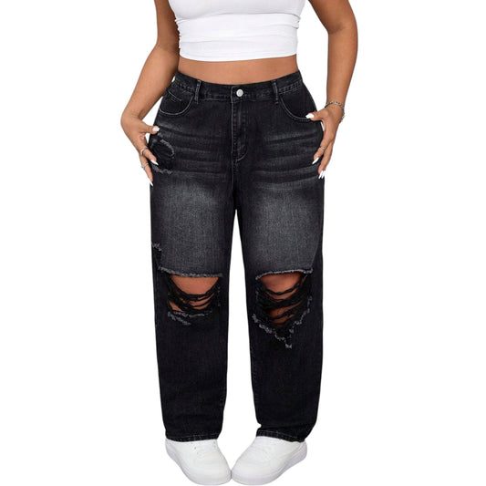 SHE fekete szaggatott farmer nadrág