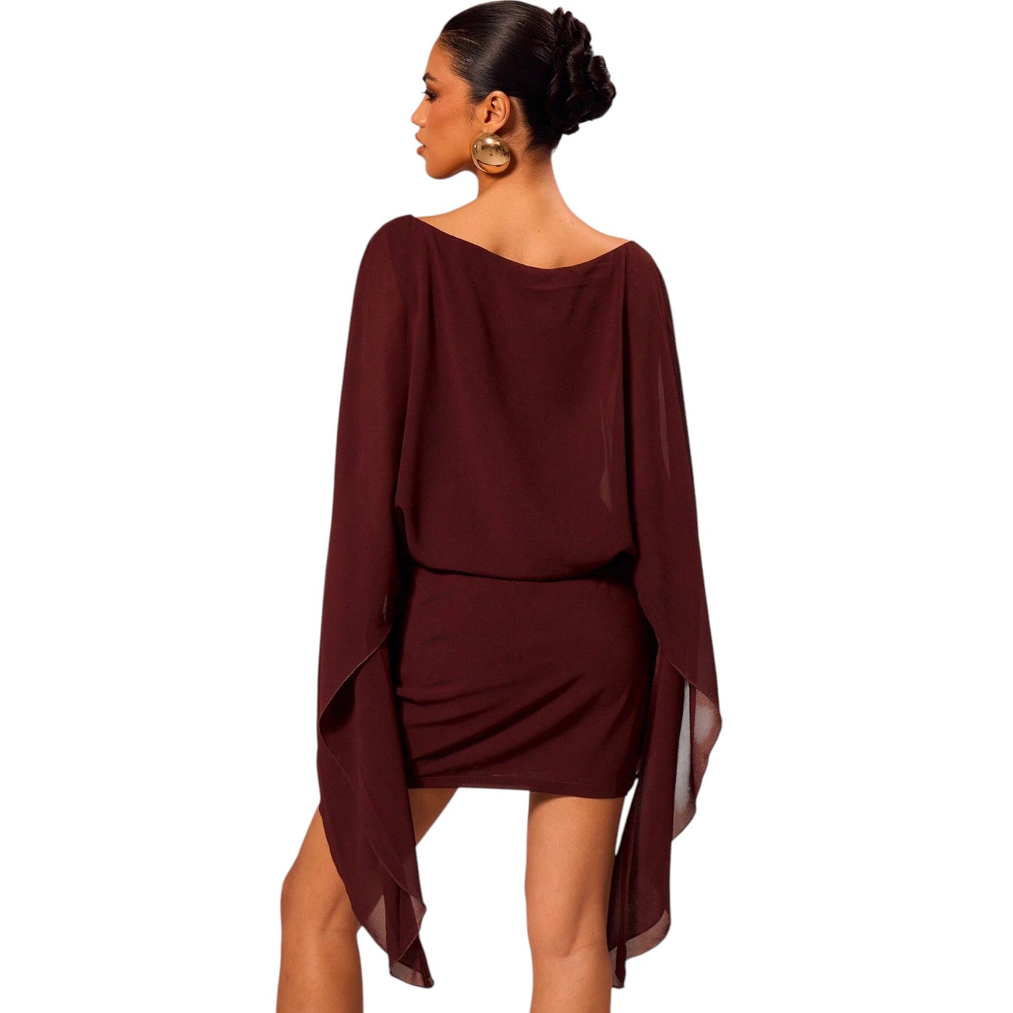 SHE bordó denevérujjú mini ruha