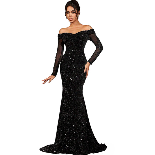 SHE fekete csillogó estélyi ruha