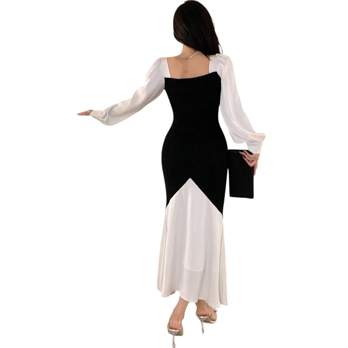 SHE fekete-fehér colorblock maxi ruha