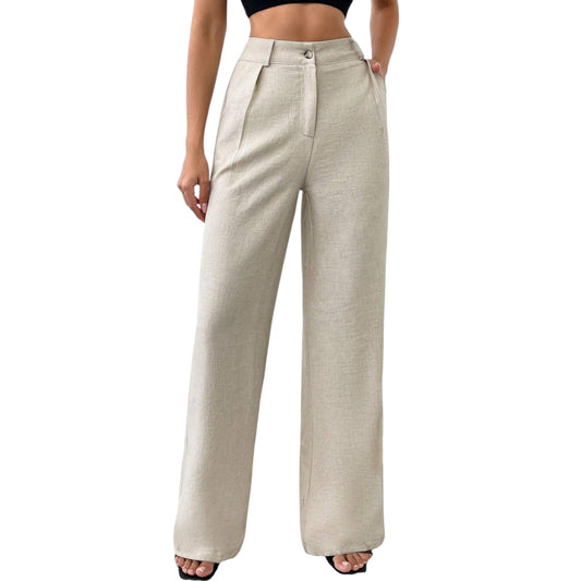 SHE bézs egyenes szárú vászon nadrág