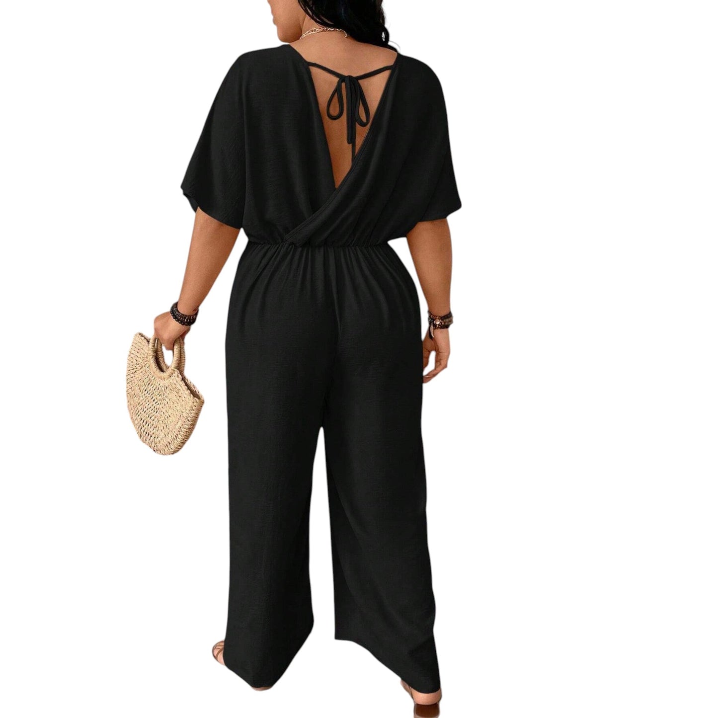 SHE fekete rövid ujjú jumpsuit