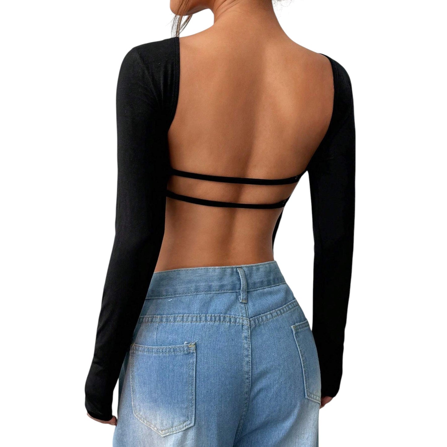 SHE fekete hosszú ujjú crop top