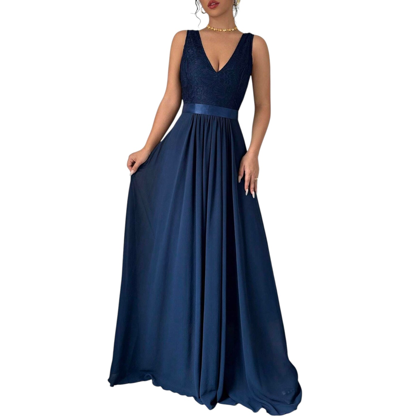 SHE sötétkék V-nyakú hosszú ruha