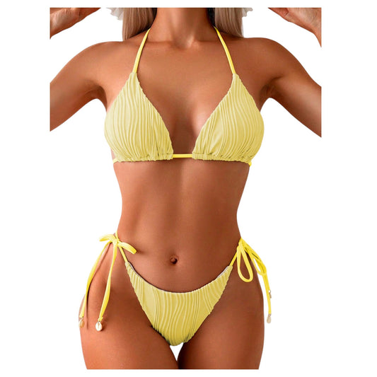 SHE sárga ráncolt megkötős bikini szett