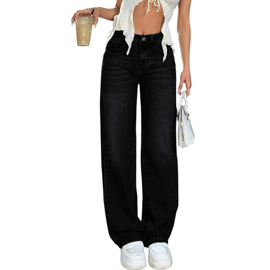 SHE fekete bő szárú farmer nadrág