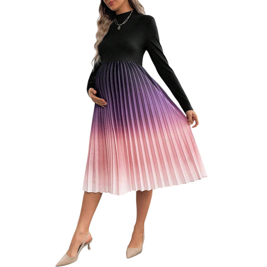 SHE fekete-lila pliszírozott midi ruha