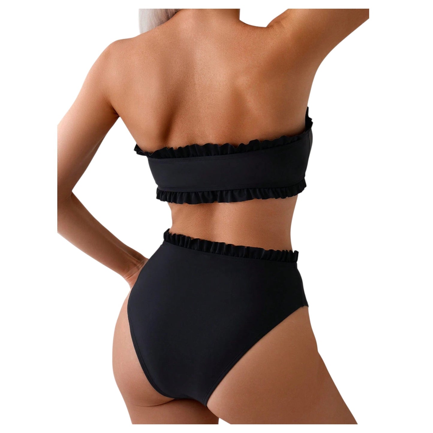 SHE fekete fodros bandeau bikini