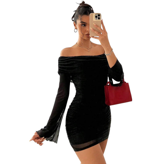 SHE fekete testhezálló mini ruha