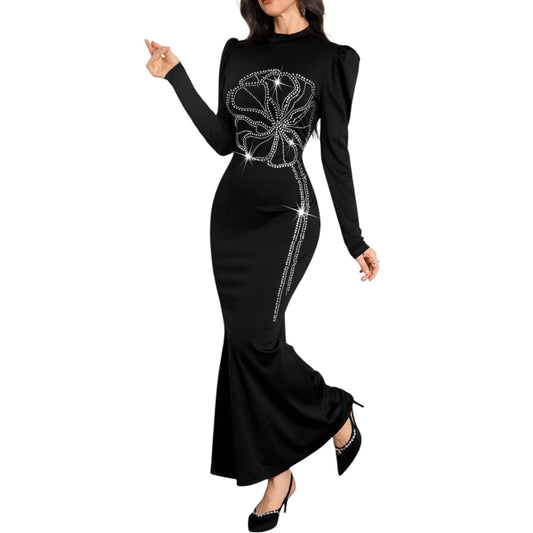 SHE fekete strasszos sellő fazonú maxi ruha