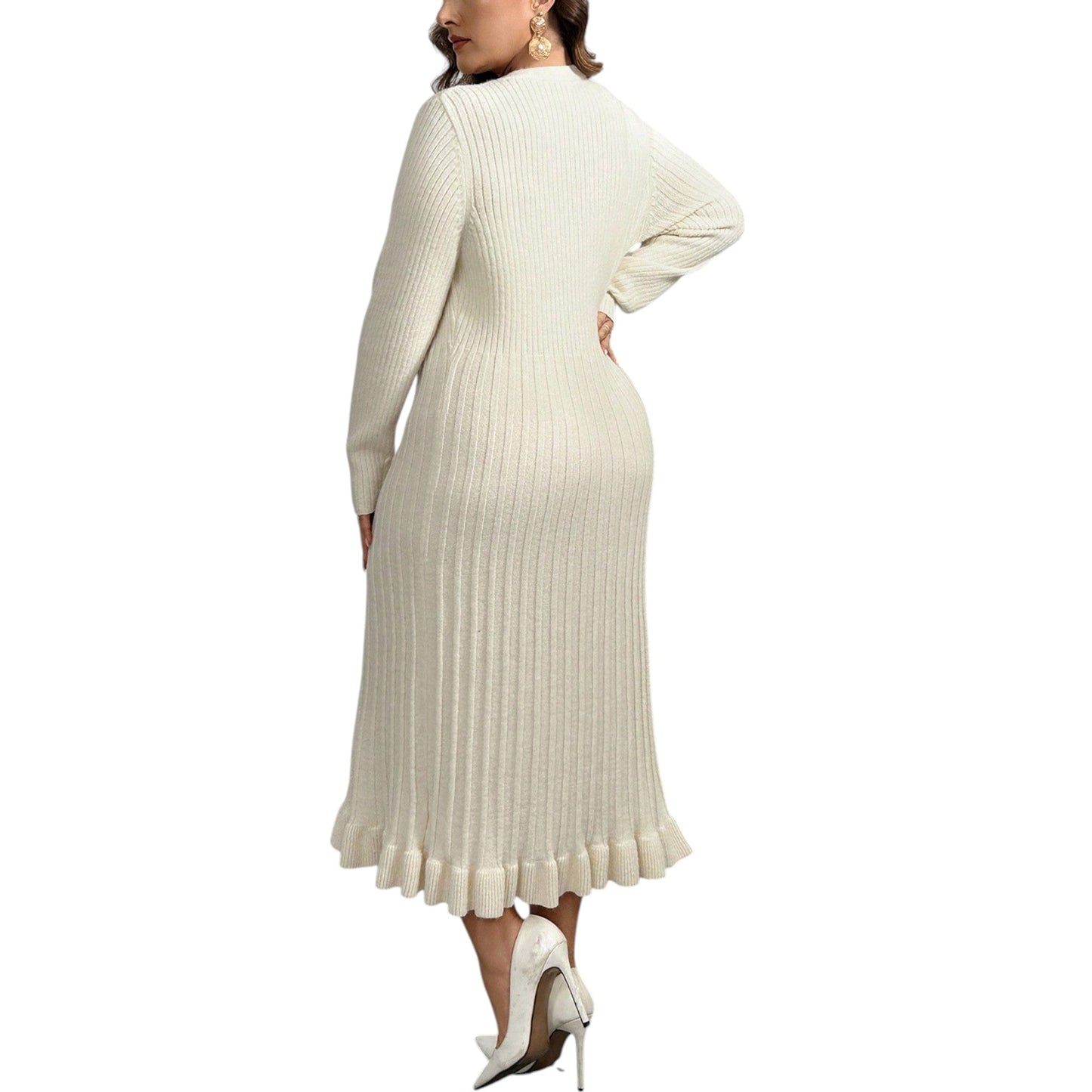 SHE ekrü gombos kötött ruha