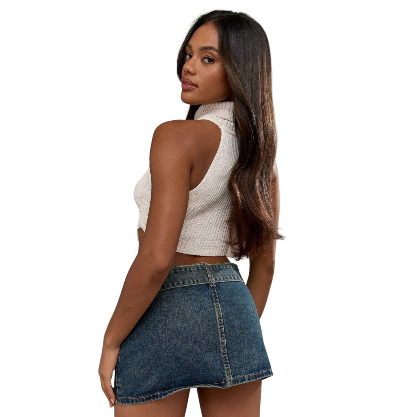 SHE bézs garbó nyakú crop top