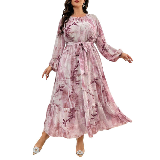 SHE rózsaszín virágmintás maxi ruha