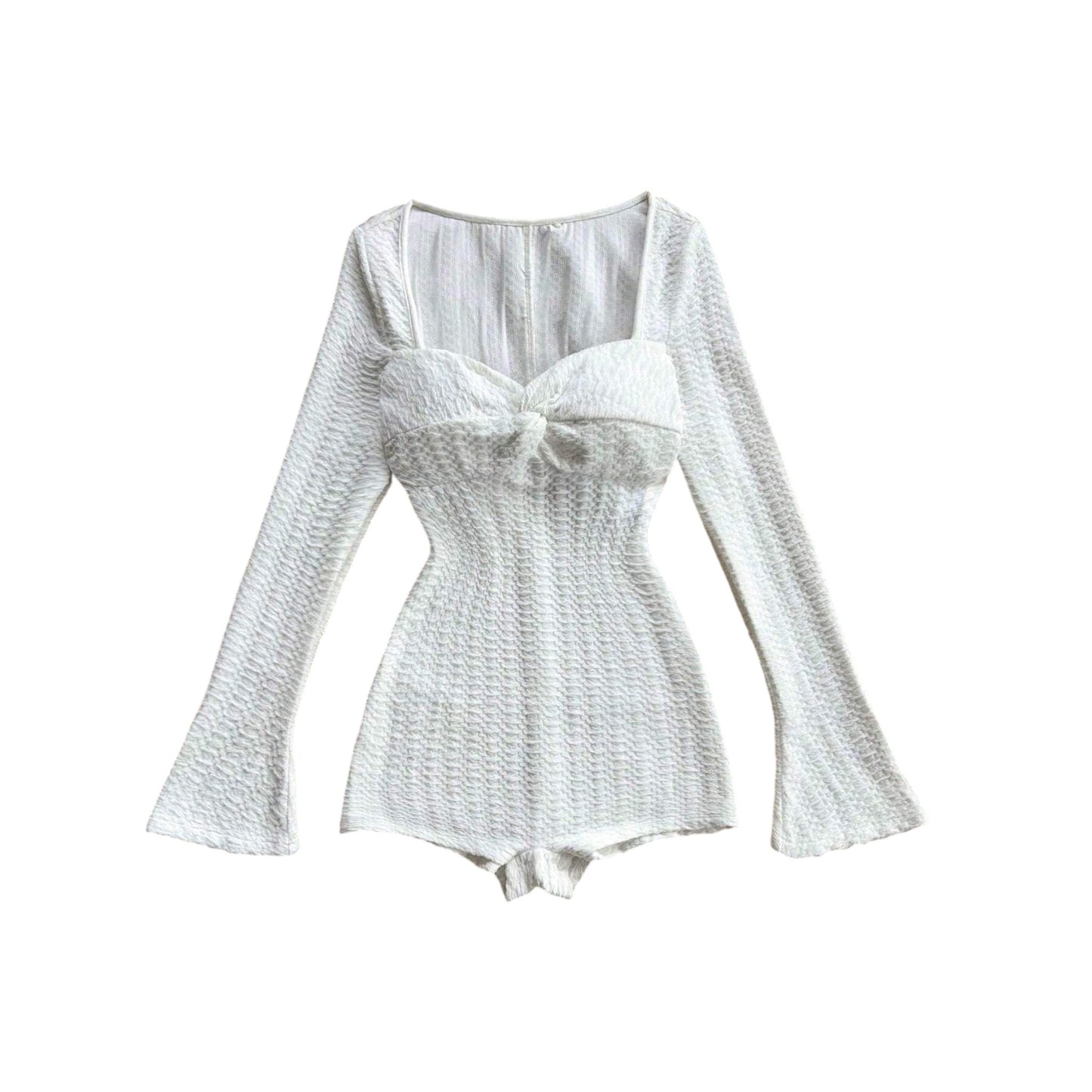 SHE fehér mintás hosszú ujjú playsuit