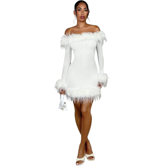 SHE fehér szőrmés mini ruha