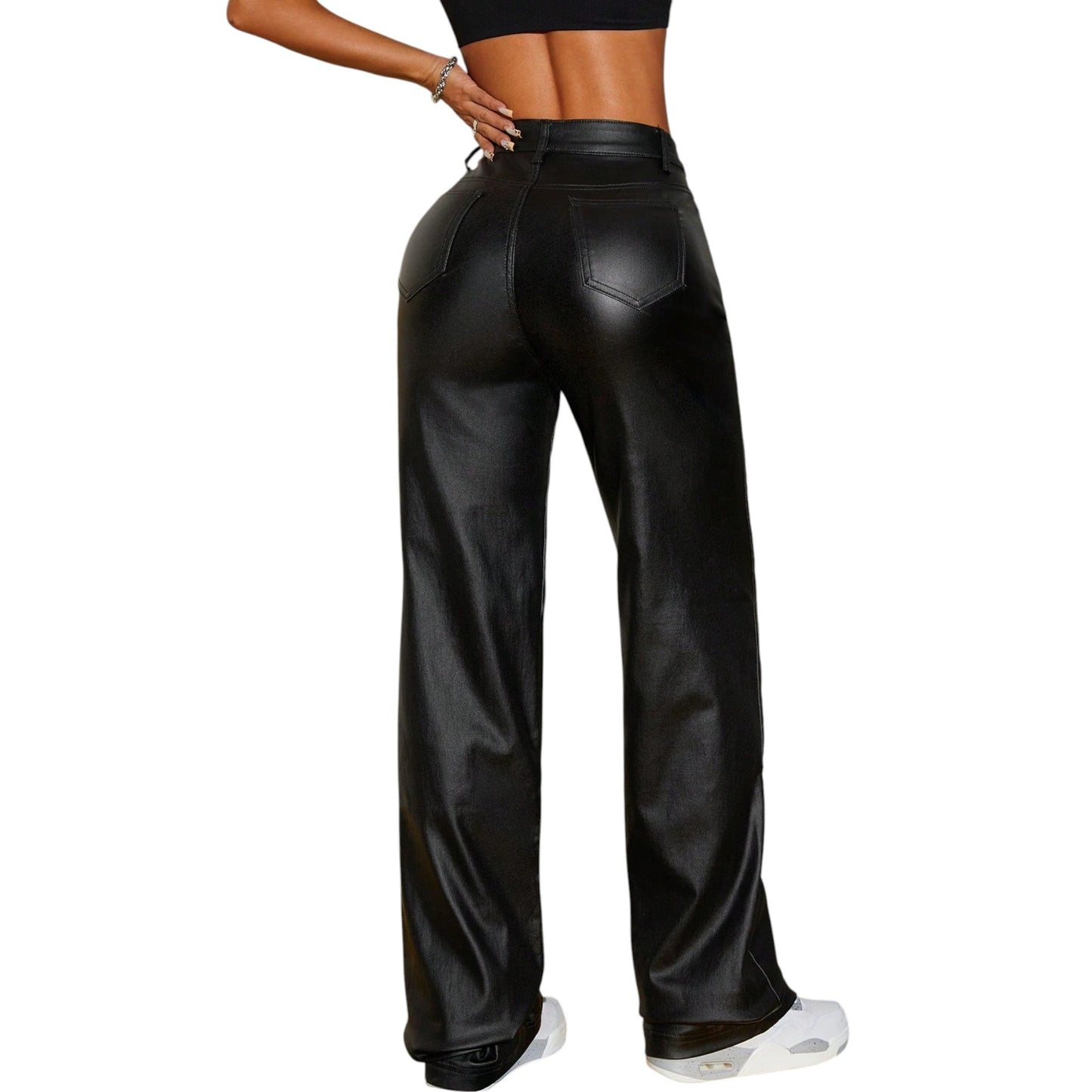 SHE fekete műbőr nadrág