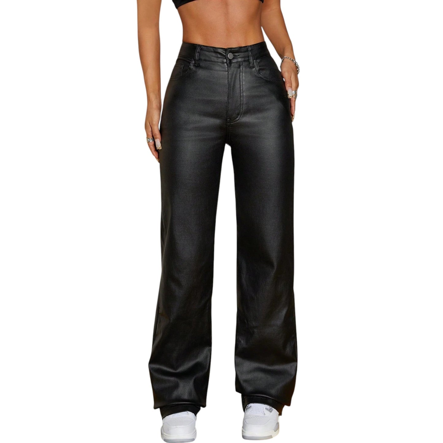 SHE fekete műbőr nadrág