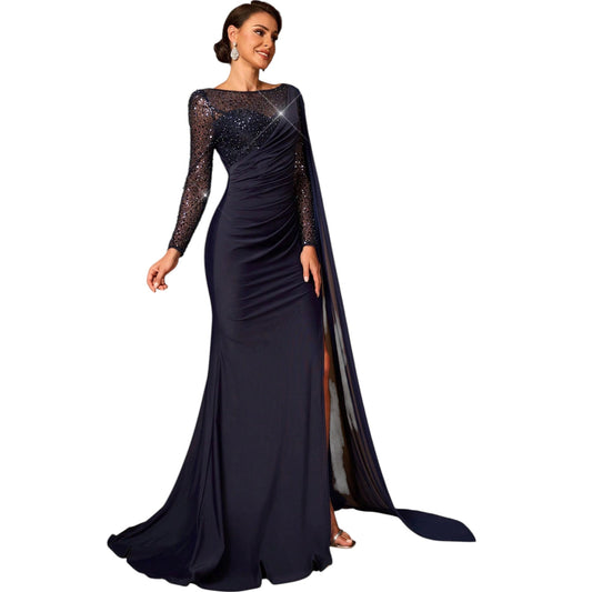 SHE sötétkék flitteres maxi ruha