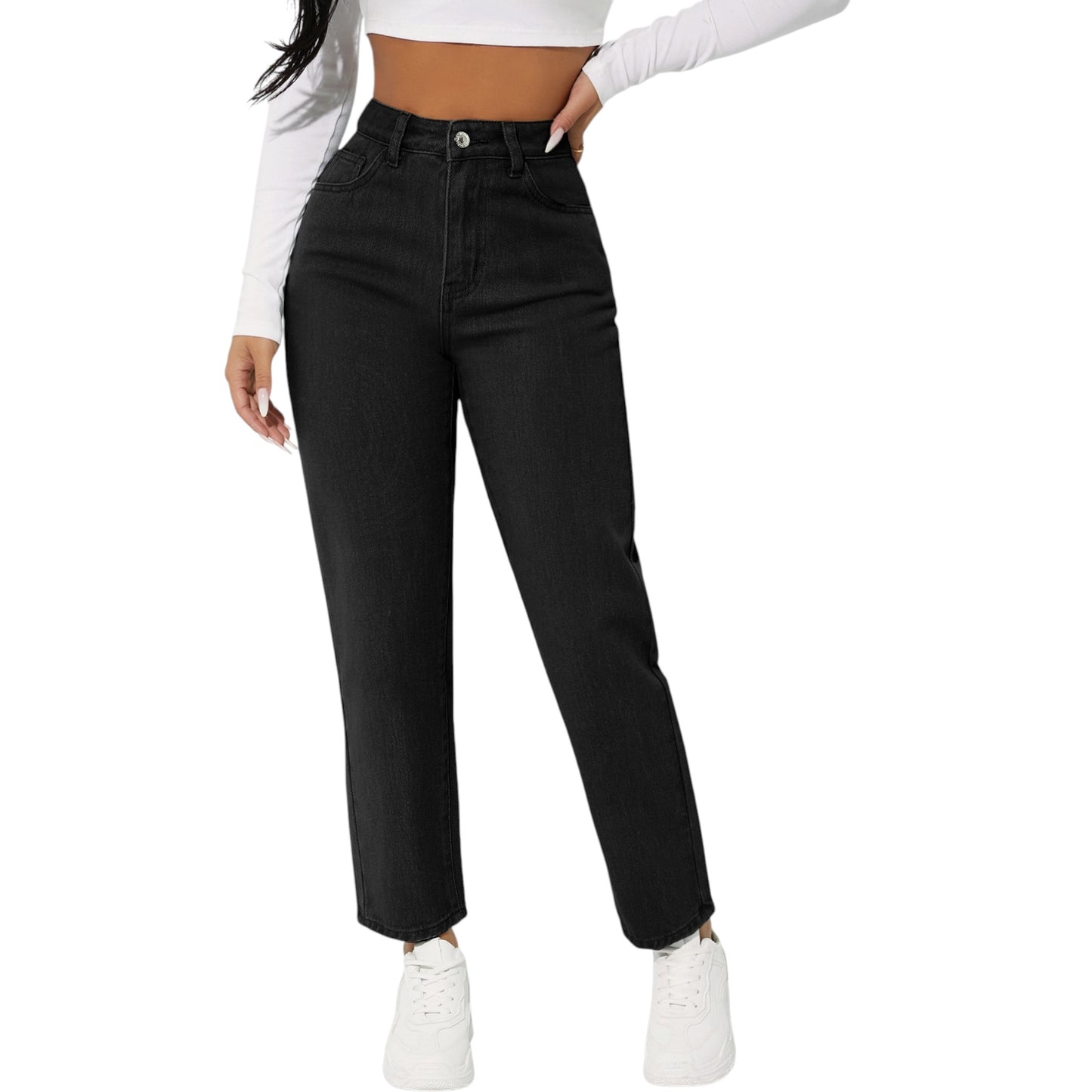 SHE fekete slim fit farmer nadrág
