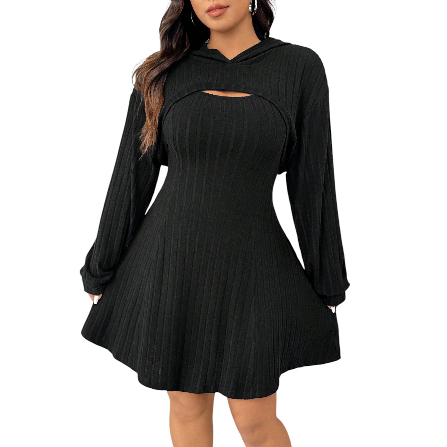 SHE fekete bordázott kétrészes szett