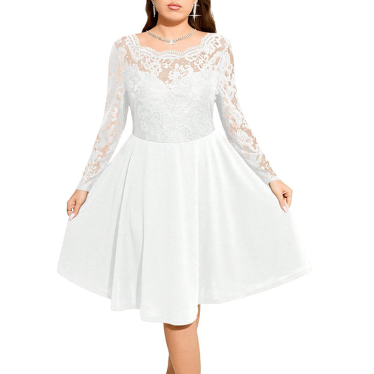 SHE ekrü csipkés midi ruha