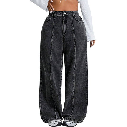 SHE fekete széles szárú farmer nadrág