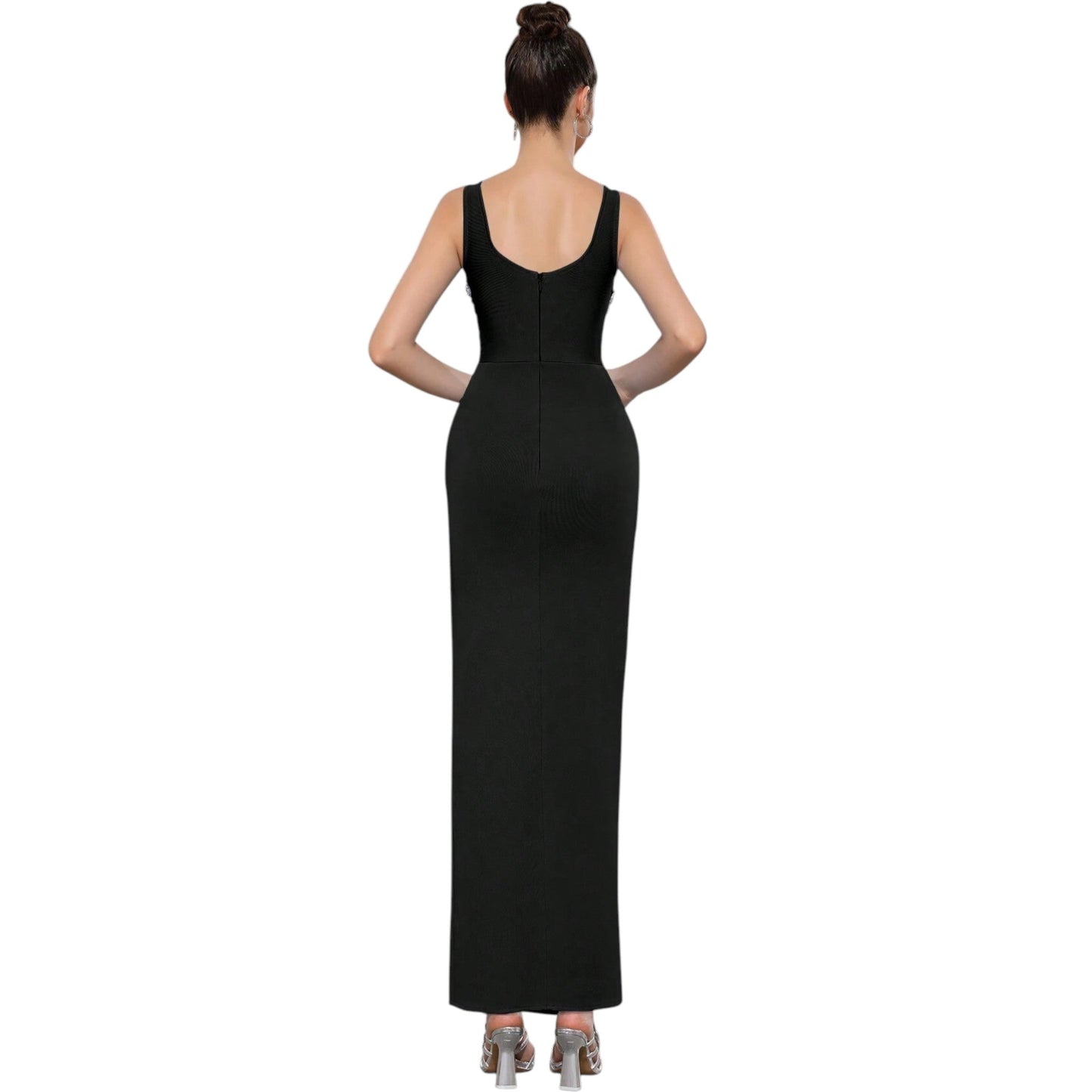 SHE fekete strasszos maxi ruha
