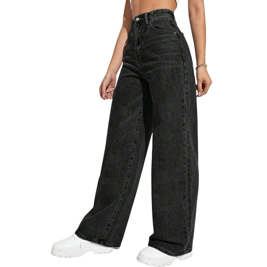 SHE fekete egyenes szárú farmer nadrág