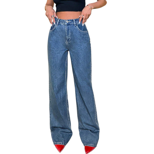 SHE kék széles szárú farmer nadrág