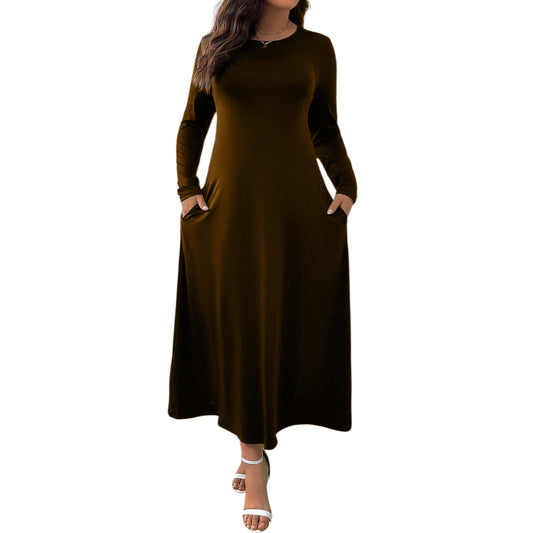 SHE barna hosszú ujjú maxi ruha zsebekkel