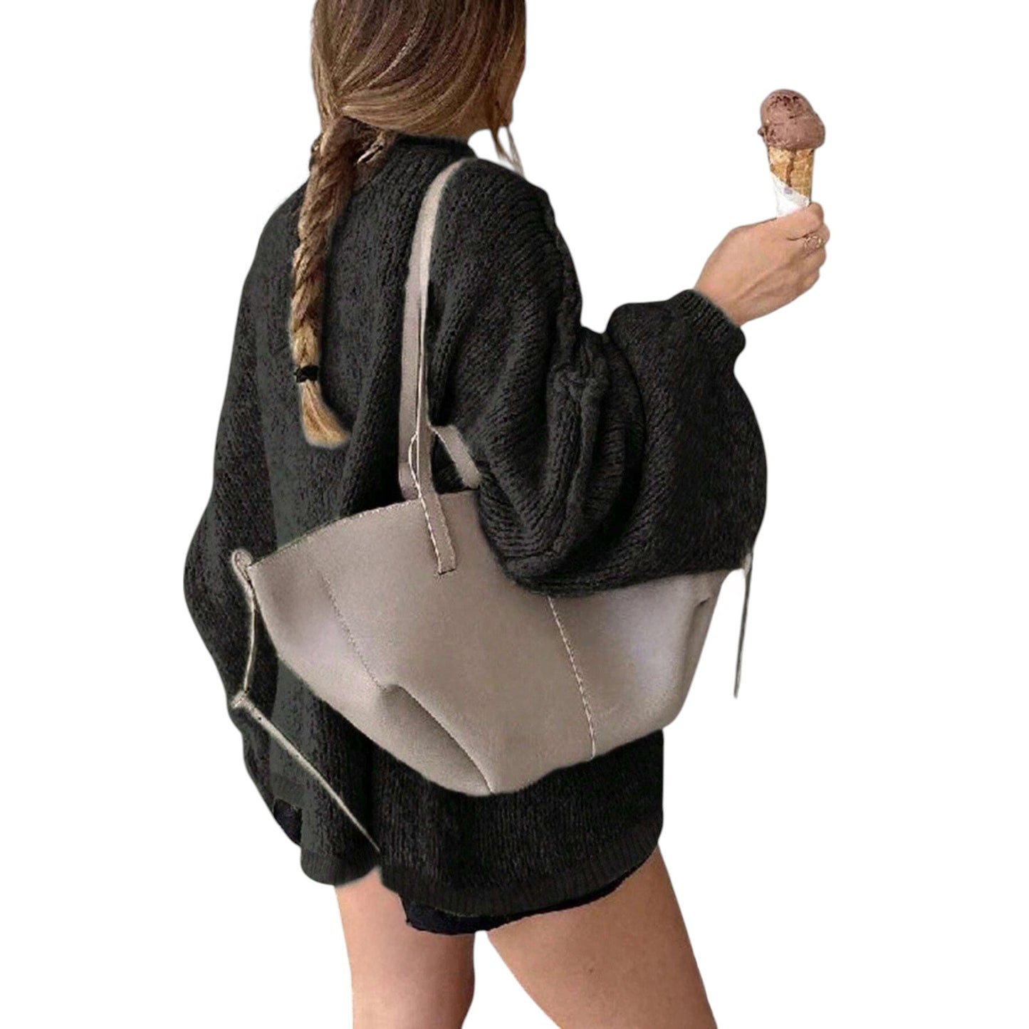 SHE fekete bő szabású kötött pulóver ruha